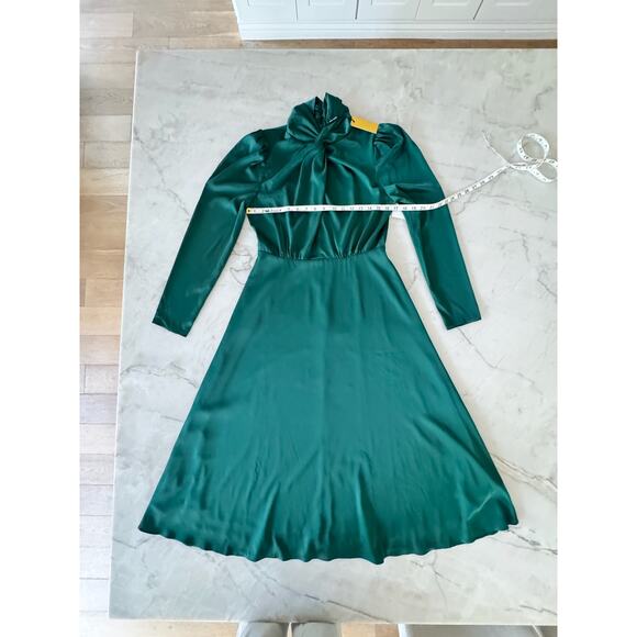 Alexia Admor Dress Sz 8 Emerald Green Satin Midi High Neck Long Sleeve NWT - Picture 4 of 8